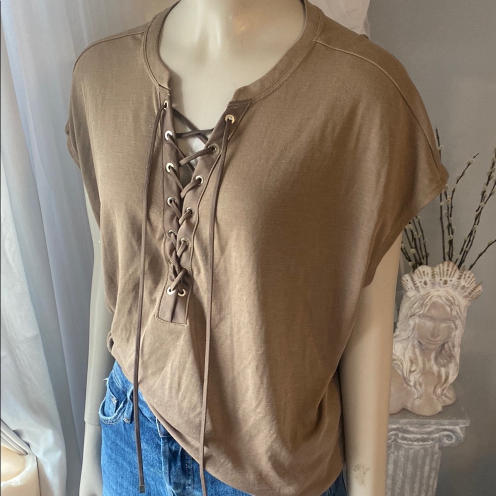 WHBM stylish Lace-Up Brown Top t shirt